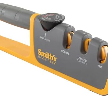 Smith’s 50264 Adjustable Angle Knife Sharpener – Grey/Yellow – Adjustable Sharpening Angles – Repair, Restore & Polish Blades – 2-Stage Handheld Manual Sharpener – Hunting, Pocket & Serrated Knives