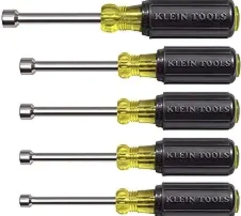 Klein Tools 631M Tool Set, Magnetic Nut Drivers Sizes 3/16, 1/4, 5/16, 11/32, 3/8, 7/16 and 1/2-Inch on 3-Inch Full Hollow Shaft, 7-Piece