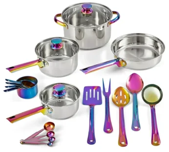 Mainstays Iridescent Stainless Steel 20-Piece Cookware Set