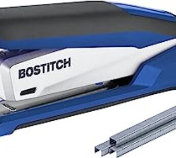 Bostitch Office InPower Spring-Powered Premium Desktop Stapler , 28 Sheet Capacity, One Finger, No Effort, Blue/Silver