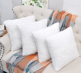 Home Soft Things Faux Fur Pillow Shell 4 Piece Set-Bright White – 20″ x 20″