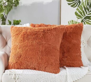 Home Soft Things Shaggy Pillow Shell 2 Piece Set – Burnt Orange – 26″ x 26″