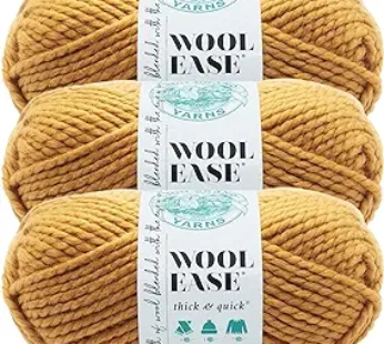 Lion Brand Yarn Wool-Ease Thick & Quick Yarn, Soft and Bulky Yarn for Knitting, Crocheting, and Crafting, 3 Pack, Mustard