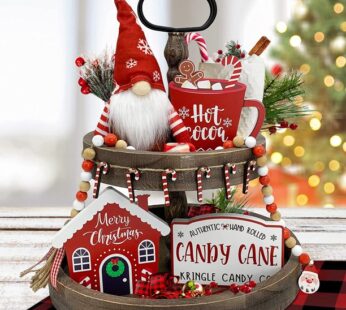 Christmas Decorations – Tiered Tray Decor Bundle 5 PCS – 3 Christmas Wooden Signs