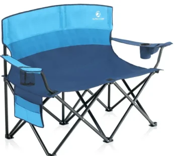 Alpha Camp Camping Chair Oversize Folding Camping Chair Heavy-duty Steel Frame Collapsible Double Chair with Cup Holder ,Blue